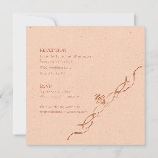 Invitation Mariage minimaliste blanc et pêche (Dos)