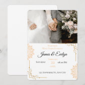 Invitation Mariage minimaliste blanc marron (Devant / Derrière)
