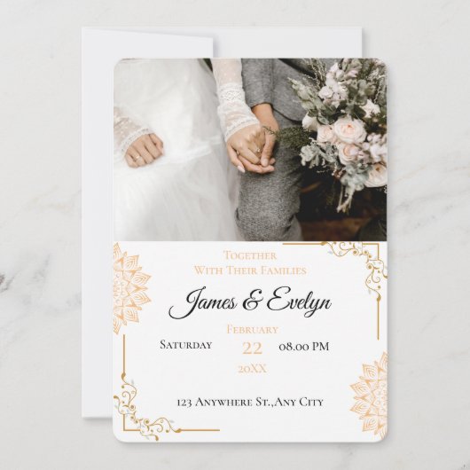 Invitation Mariage minimaliste blanc marron (Devant)