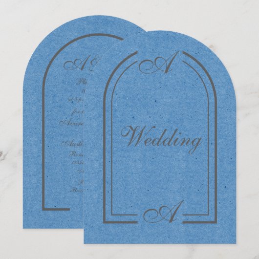 Invitation Mariage Minimaliste Bleu Cobalt et Gris Arche (Devant / Derrière)