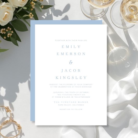 Invitation Mariage minimaliste bleu élégant