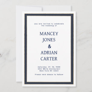 Invitation Mariage minimaliste bleu marine blanc or