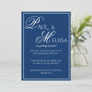 Invitation Mariage minimaliste bleu marine et blanc 