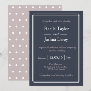Invitation mariage minimaliste bleu pois