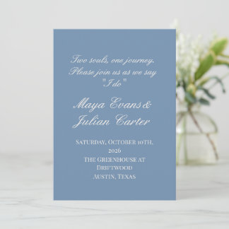 Invitation Mariage Minimaliste Bleu Poussiéreux & Blanc Chaud