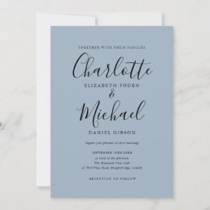 Invitation Mariage minimaliste bleu poussiéreux écriture sign