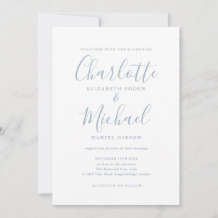 Invitation Mariage minimaliste bleu poussiéreux écriture sign