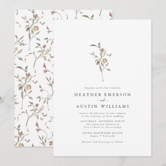 Invitation Mariage Minimaliste Boho Botanique (Devant / Derrière)