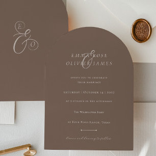 Invitation Mariage Minimaliste Boho Brun Ivoire Script