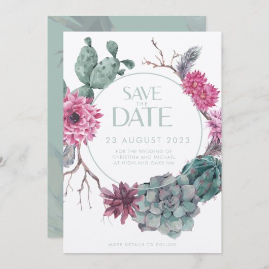 Invitation Mariage minimaliste Boho Cactus Désert  (Devant / Derrière)