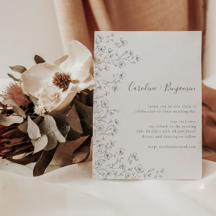 Invitation Mariage minimaliste Boho noir blanc Floral Art