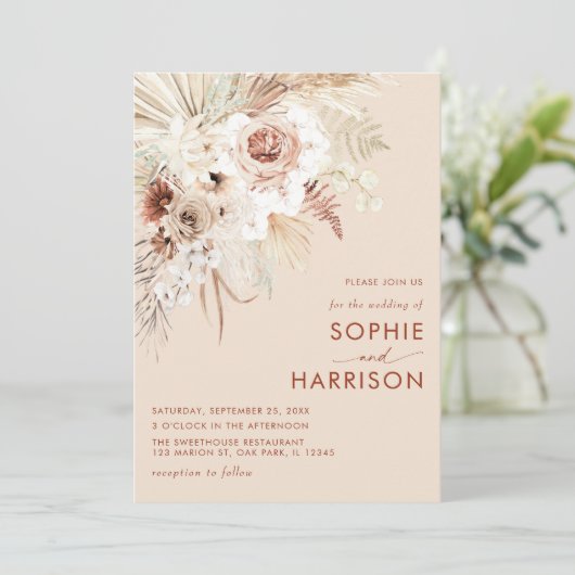 Invitation Mariage minimaliste Boho Pampas Grass (Debout devant)