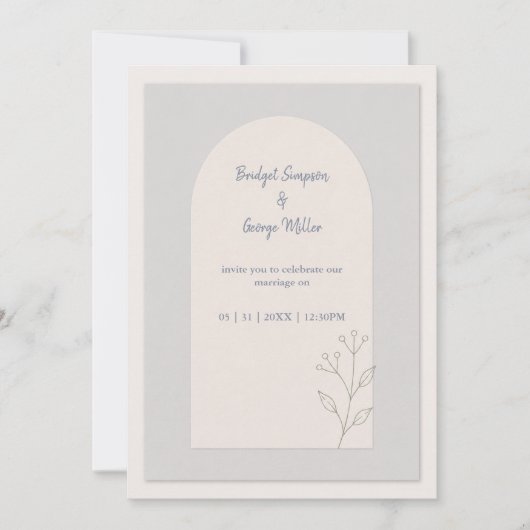 Invitation Mariage minimaliste botanique bleu sage (Devant)