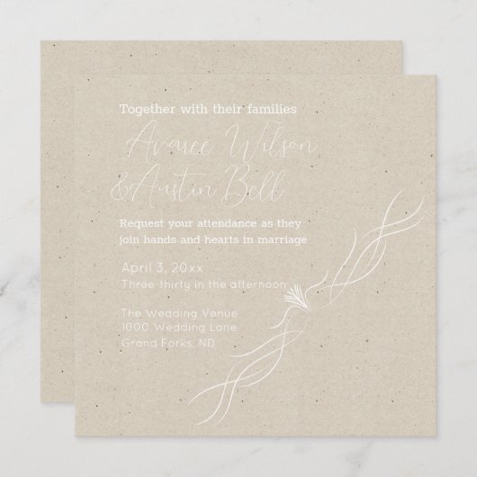 Invitation Mariage minimaliste bronzé et blanc (Devant / Derrière)