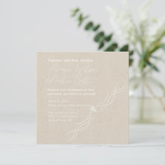 Invitation Mariage minimaliste bronzé et blanc (Debout devant)