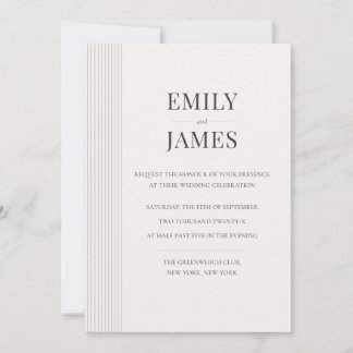 Invitation Mariage Minimaliste Brun Rayé et Ivoire Vieille Fo