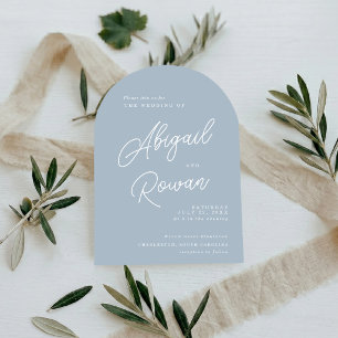 Invitation Mariage Minimaliste Calligraphié Bleu Poussiéreux 
