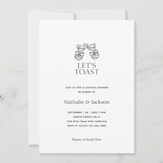 Invitation Mariage minimaliste Champagne Couple Douche (Devant)