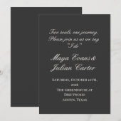 Invitation Mariage Minimaliste Charbon et Blanc Chaud (Devant / Derrière)
