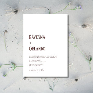 Invitation Mariage Minimaliste Chocolat Blanc Simple Moderne