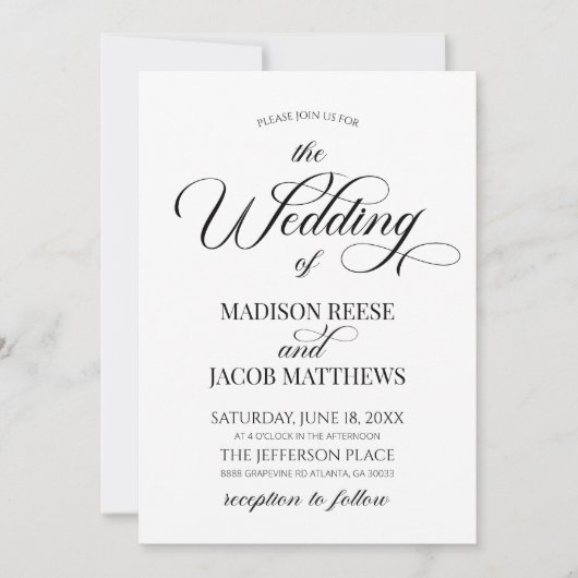 Invitation Mariage minimaliste classique élégant (Devant)