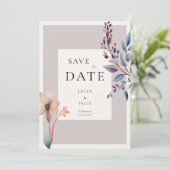 Invitation Mariage minimaliste classique Feuille bleu aquarel (Debout devant)