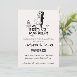 Invitation Mariage Minimaliste Couple Croquis Noir & Blanc