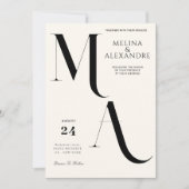 Invitation Mariage minimaliste crème monogramme (Devant)