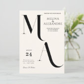 Invitation Mariage minimaliste crème monogramme (Debout devant)
