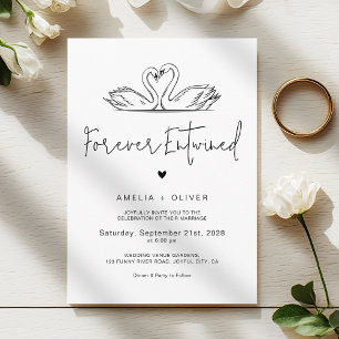 Invitation Mariage Minimaliste Cygnes Éternellement Enlacés