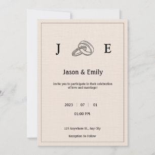 Invitation Mariage minimaliste d'anneau d'ivoire rétro