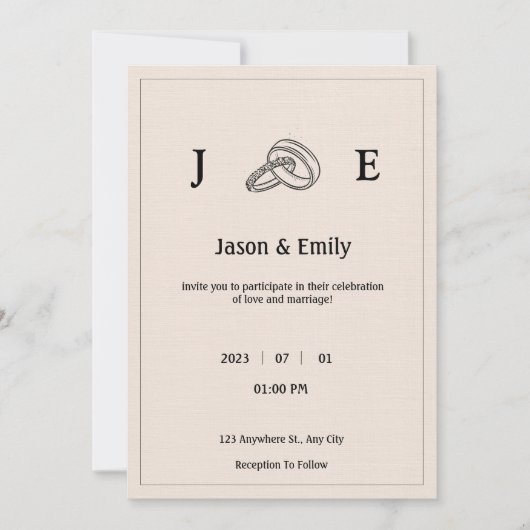 Invitation Mariage minimaliste d'anneau d'ivoire rétro (Devant)