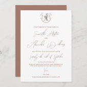 Invitation Mariage minimaliste de calligraphie préppie Mocha  (Devant / Derrière)