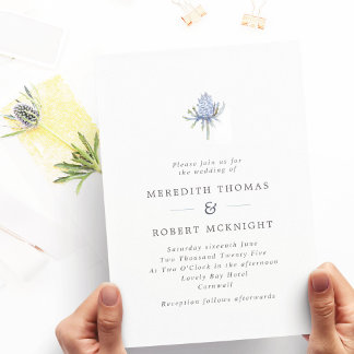 Invitation Mariage minimaliste de chardon d'aquarelle bleu