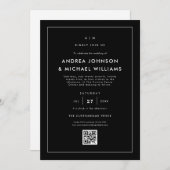 Invitation Mariage minimaliste de code QR noir (Devant / Derrière)