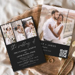 Invitation Mariage minimaliste de code QR photo noir<br><div class="desc">Noir Le Mariage du code QR moderne élégant,  Quatre (4) Collage de photos et Faire-part de mariage minimaliste de grande date. Les cartes de Faire-part de mariage contiennent une typographie moderne qui sont élégantes,  simples et modernes à utiliser après que vous minimaliste simple célébration de mariage.</div>