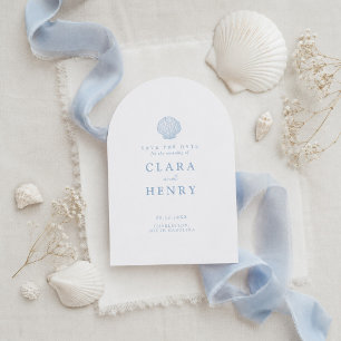 Invitation Mariage Minimaliste de Coquillages de la Côte, Enr