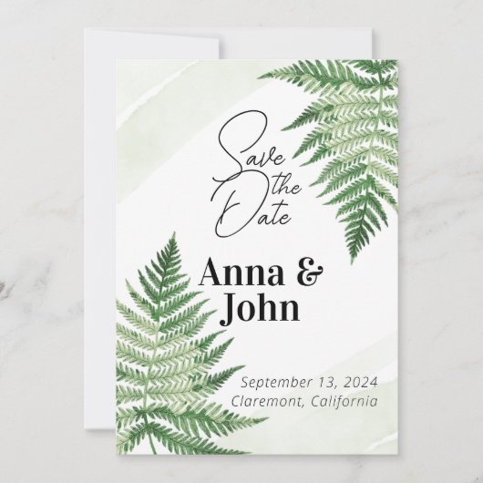 Invitation Mariage minimaliste de foune verte (Devant)