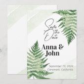 Invitation Mariage minimaliste de foune verte (Devant / Derrière)