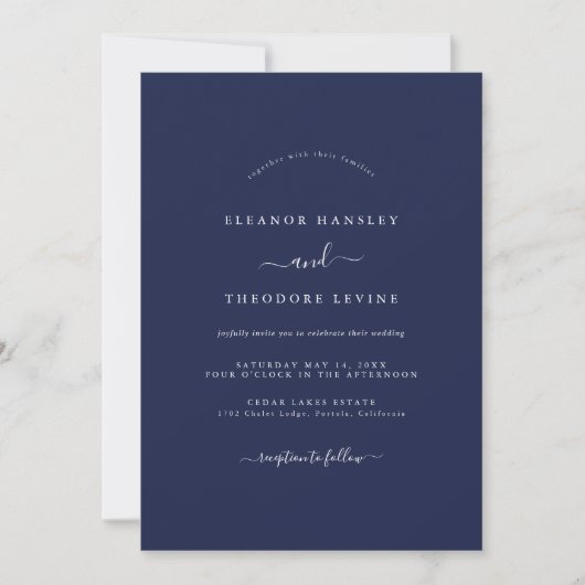 Invitation Mariage minimaliste de marine moderne (Devant)