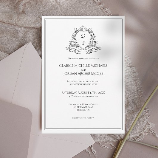 Invitation Mariage minimaliste de monogramme noir et blanc
