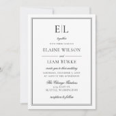 Invitation Mariage minimaliste de monogramme noir et blanc (Devant)