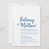 Invitation Mariage minimaliste de script de calligraphie bleu (Devant)