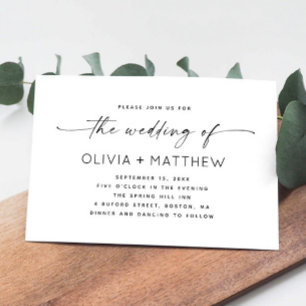 Invitation Mariage minimaliste de script épuré simple + code 
