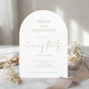 Invitation Mariage minimaliste de soirée avec écriture dorée