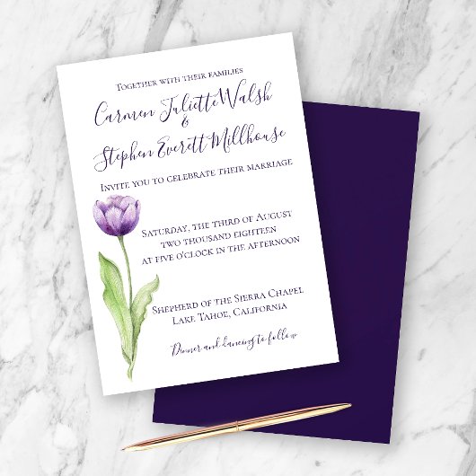 Invitation Mariage minimaliste de tulipe simple violet profon