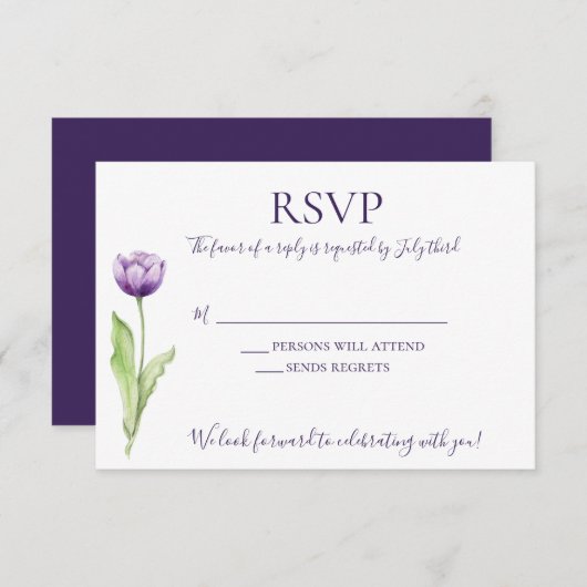 Invitation Mariage minimaliste de tulipe simple violet profon (Devant / Derrière)