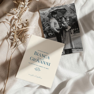 Invitation Mariage minimaliste de typographie bleu rétro