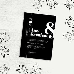 Invitation Mariage minimaliste de typographie noir blanc élég