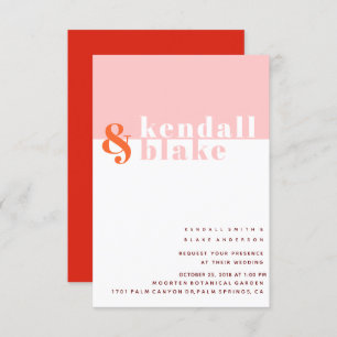 Invitation Mariage minimaliste de typographie rouge, orange e